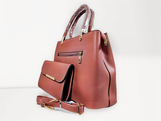 Pink PU Leather Luxury Handbag with Gold Accents and Top Handle – Includes Matching Extra Small Purse