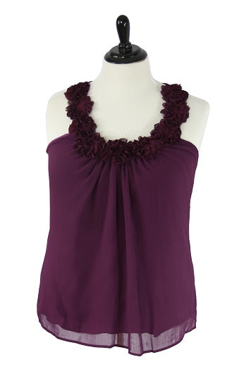 Elegant Dark Purple Sleeveless Lace Top