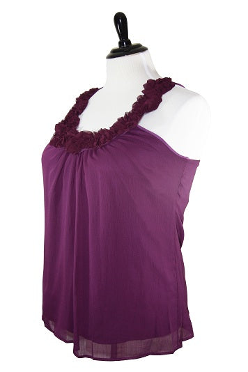Elegant Dark Purple Sleeveless Lace Top